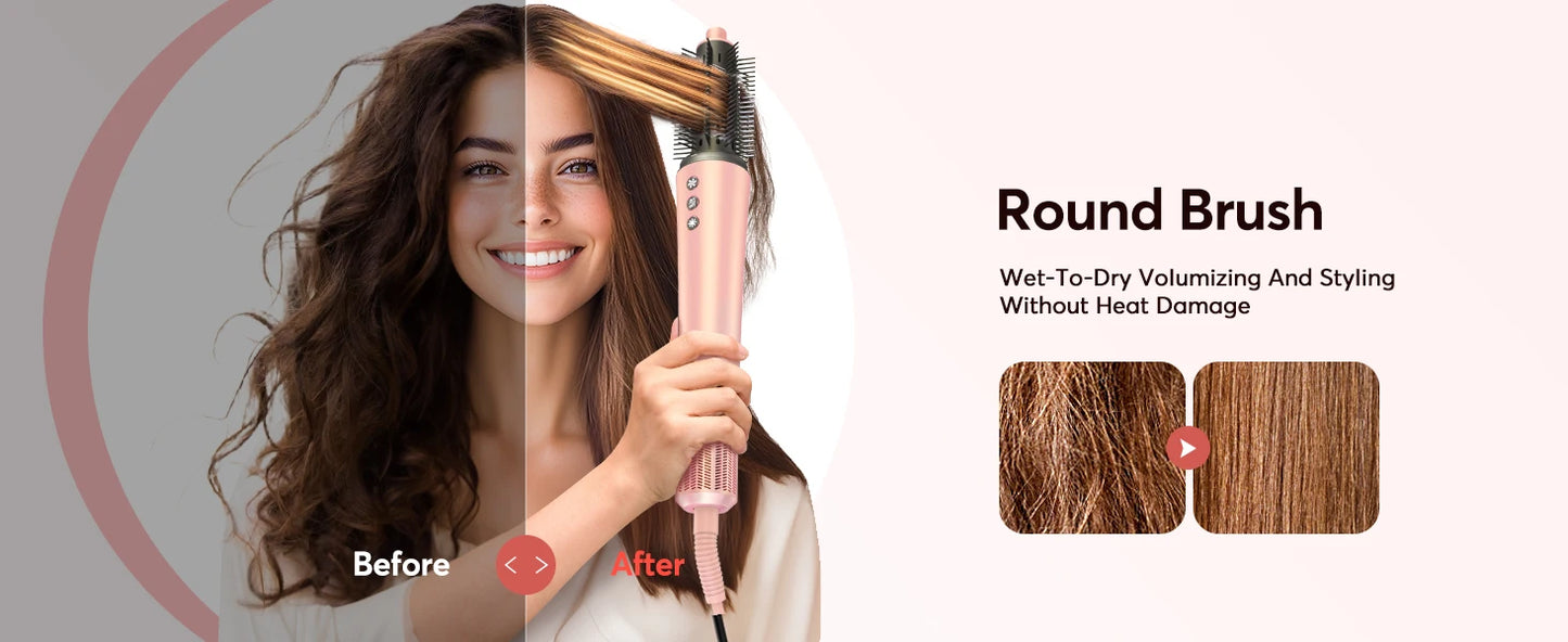 5 in 1 Hair Dryer,Multi Styling Tool,Straightener & 32mm Curling 300 Million Negative Ions Hair Care 1-3 Mins Quick Drying Gifts