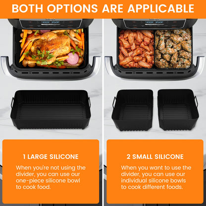 (No Machine) 3Pcs Air Fryer Liners Silicone Pad Tray for Ninja Flex Drawer AF500UK, 5.2L + 10.4L, Kitchen Air Fryer Accessories.