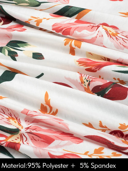 Nice-forever Vintage Elegante Blumen Druck Plissee Rundhals vestidos A-Line Pinup Business Party Frauen Flare Swing Kleid A102