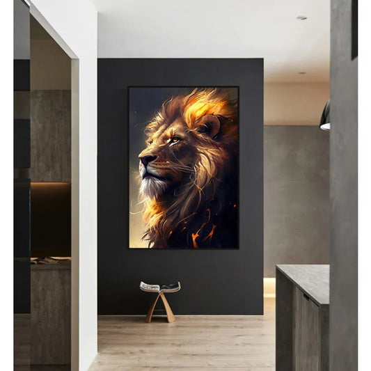 Black and Golden Light Lion Posters Modern Animal Canvas Painting Picture  Wall Art for Living Room Home Decoration No Frame.