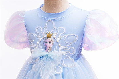 Mädchen Schneekönigin Spitze Schleife Prinzessin Kleid Elsa Cosplay Disney Performance Kleidung Kinder Halloween Karneval Party Fee Outfits.