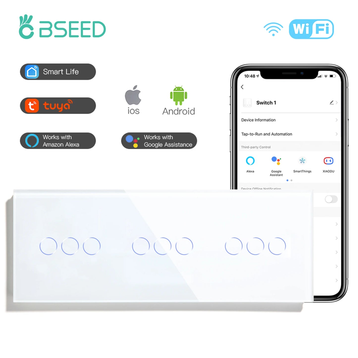 BSEED WIFI Touch Schalter Serie Wand Smart Licht Schalter Blaue LED Hintergrundbeleuchtung Glas Sensor Bildschirm Tuya APP Schalter EU Standard
