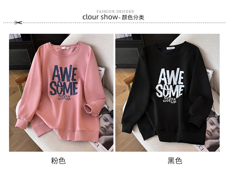170kg plus size Damen büste Frühling Herbst Winter lose O-Neck Sweatshirt Langarm lässig Top 6xl 7xl 8xl 9xl 10xl 11xl.