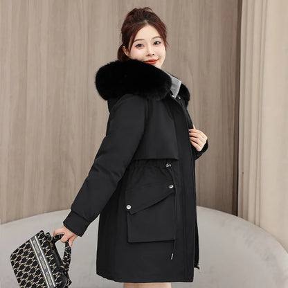 Winter dame Winter Stepp Mantel Abnehmbare Futter Pelz Kragen Gürtel Parka Jacke Für Frauen Verdickt Thermische frauen Mantel