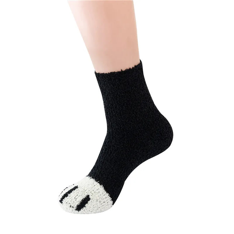Women Winter Warm Fluffy Socks Cute Animal Claw Cat Paw Footprint Fuzzy Socks Female Thick Coral Fleece Home Floor Sleep Socks.