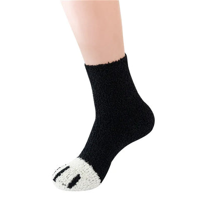 Women Winter Warm Fluffy Socks Cute Animal Claw Cat Paw Footprint Fuzzy Socks Female Thick Coral Fleece Home Floor Sleep Socks.