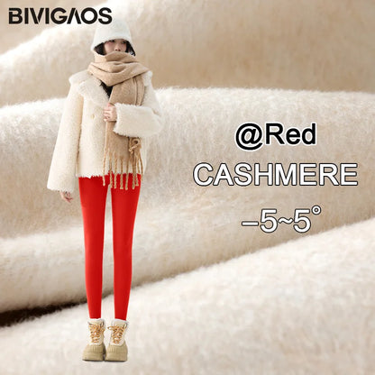 BIVIGAOS New Autumn Winter Cashmere Velvet Shark Leggings Women Red No-trace Thickened High Waist Butt Lifting Warm Leggings