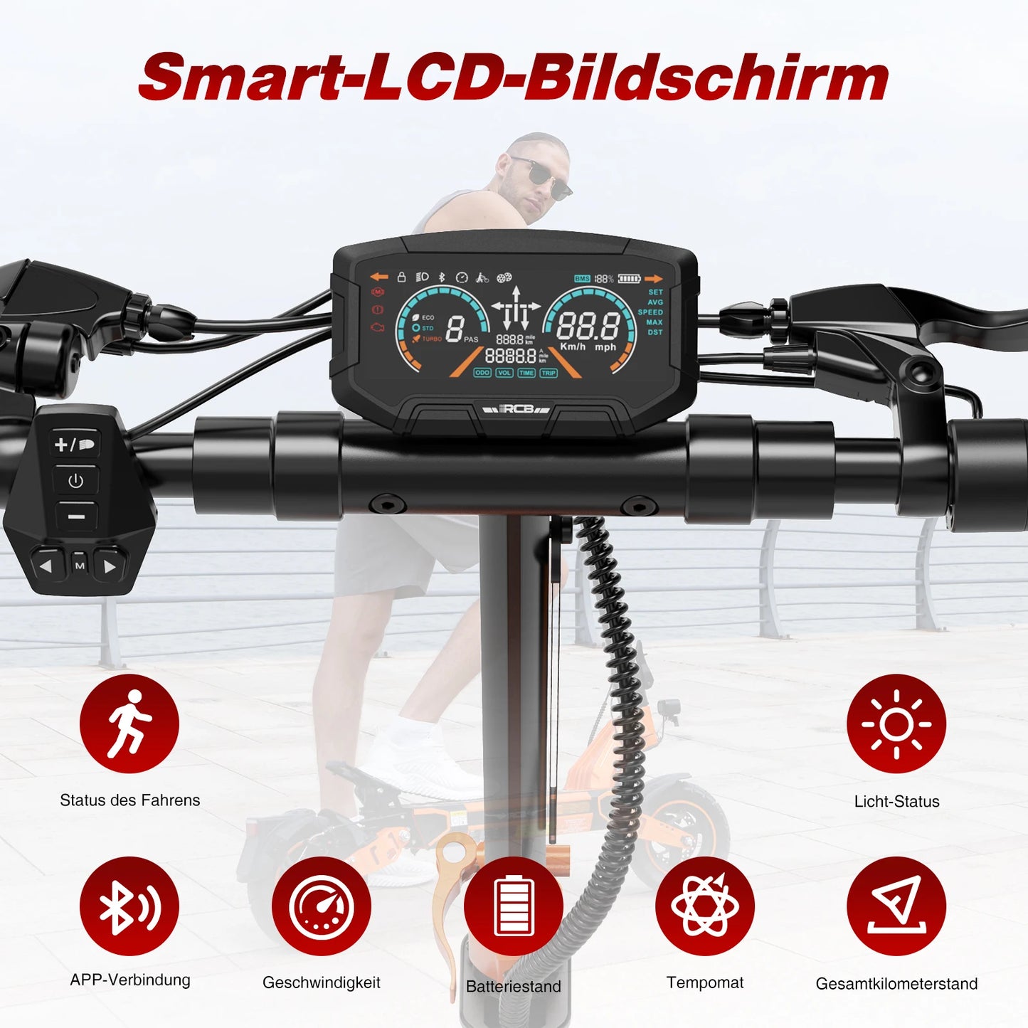 RCB electric scooter D7/D7 PRO ABE (premium version), NFC/ Turn Signal/APP, 500W Motor Peak 1600, 3 Speeds E Scooter for Adults.