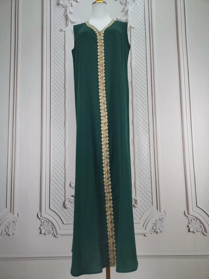 Eid muslimische Frauen Party Stickerei Kleider 2 Stück Set Jalabiya Ramadan Islam Vestidos arabische Robe Marokko Dubai Abayas Kaftan