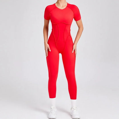 Seamless Yoga Jumpsuits Sports Fitness Hip-lifting Backless Short-sleeved One-piece Workout Gym Leggings Tracksuits for Women.