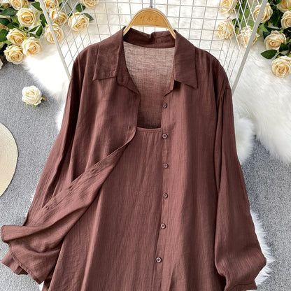 Muslim Women Shirt Dress Two Piece Set Solid Modest Suits Ramadan Musulman Ensemble Morocco Dubai Abayas Islam Outfits Jalabiya