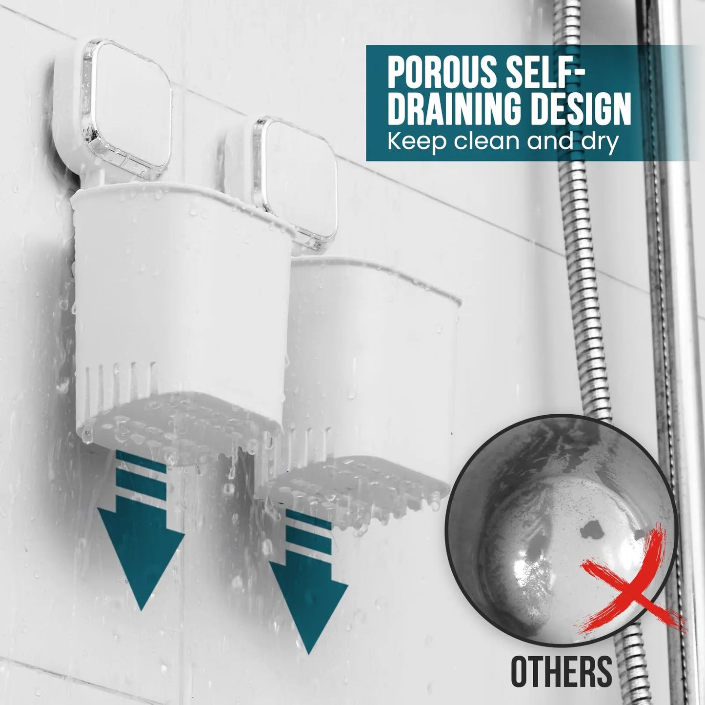 TAILI Zahnbürstenhalter mit Saugnapf für die Dusche, bohrfrei, abnehmbare Zahnpasta, selbstentleerender Rasiererhalter, Organizer für Badezimmer