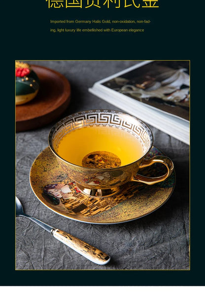 European Coffee Set Bone China Coffee Cup And Saucer Set Retro Luxury Porcelain Cup For Birthday Gift Couple Set With Gift Box.