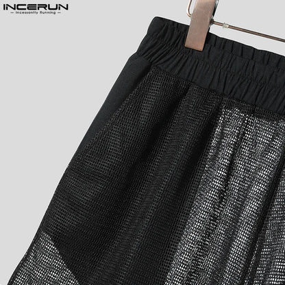 Men Short Sets Fashion Hollow Out INCERUN Two-piece Suits  Men's Sets Streetwear Short Sleeve Tops Shorts Men's Clothing Summer.