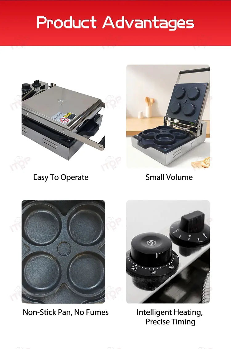 ITOP DM-4P Electric Mini Pizza Waffle Maker Tortilla Waffle Oven 4pcs Round Mold Electric Oven Round Pancake Machine.