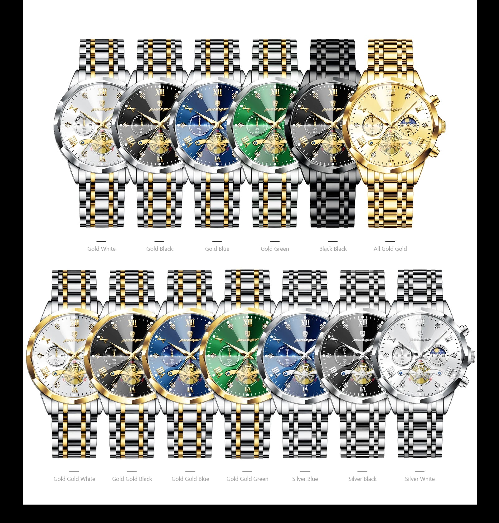 POEDAGAR Luxury Men Watch Top Original Waterproof Luminous Chronograph Man Wristwatch Stainless Steel Quartz Men's Watches Reloj.