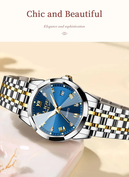 LIGE Elegant Ultrathin Nordic Simple Style Quartz Movement Women's Wristwatch Fashion Stainless Steel Bracelet Belt Woman Watch.