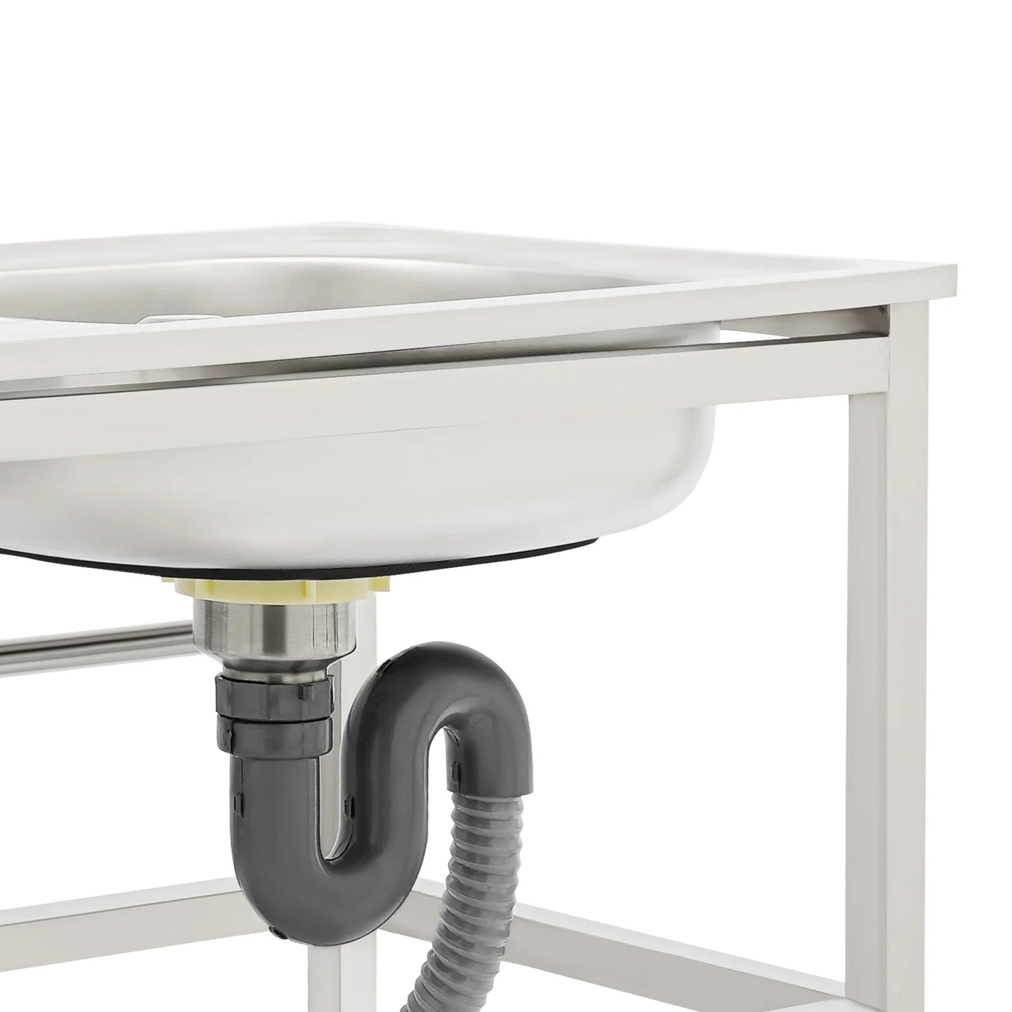 Freistehendes Waschbecken aus Edelstahl mit 2-stufigem Boden, Aufbewahrungsregal für die Küche, Outdoor-Spüle mit Facut-Handwaschstation