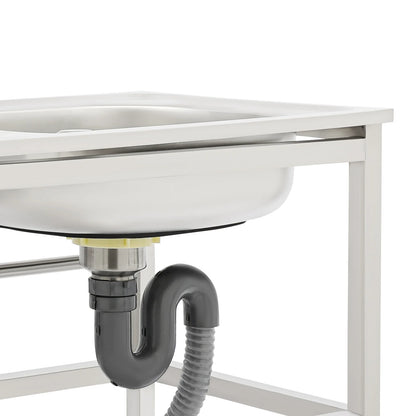 Freistehendes Waschbecken aus Edelstahl mit 2-stufigem Boden, Aufbewahrungsregal für die Küche, Outdoor-Spüle mit Facut-Handwaschstation