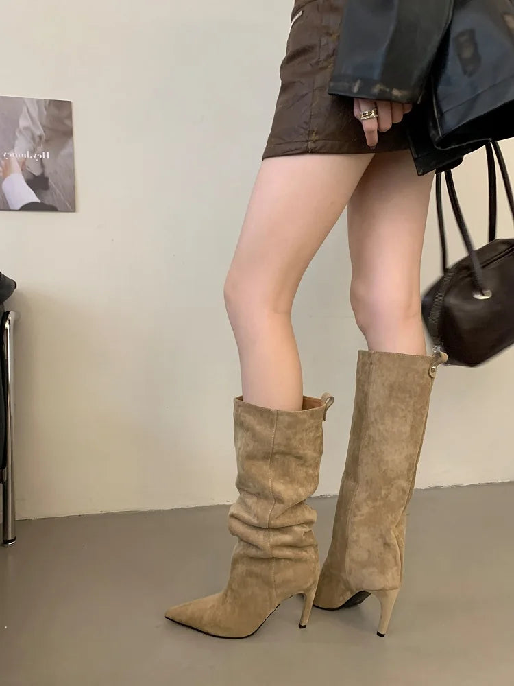 Eilyken Winter Street Style Pointed Toe Knee-High Women Boots Thin Heels Shoes Female Punk Vintage Long Booties Zapatos De Muje.