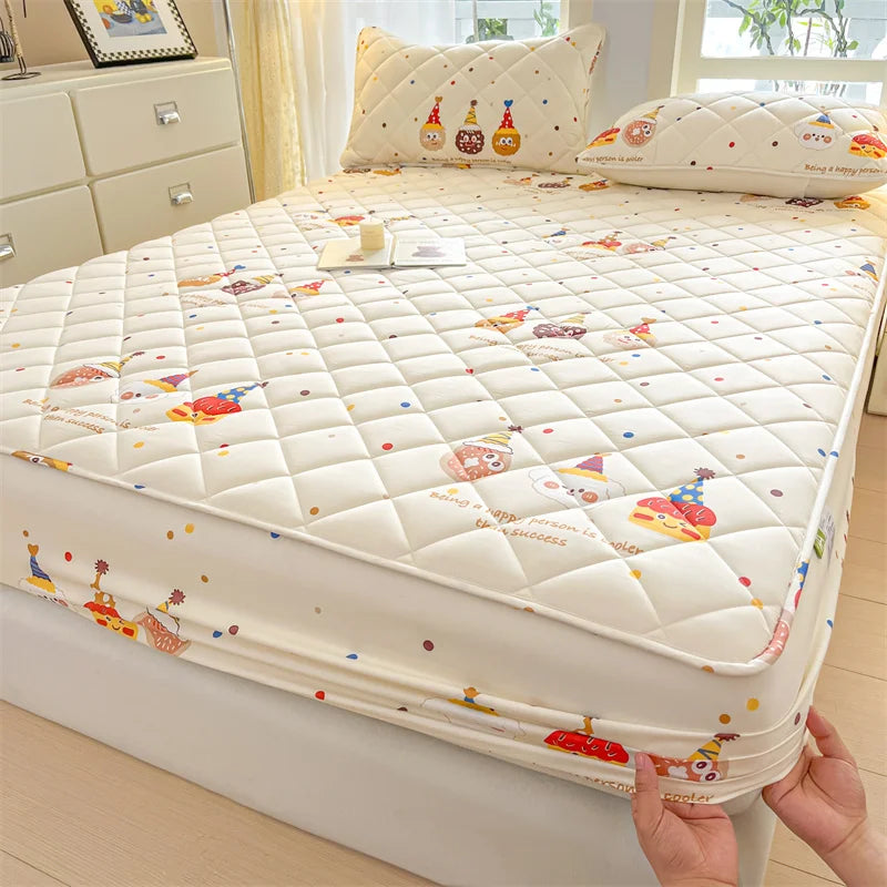 1pc Floral Style Bed Cover Quilted Bedspread Non-slip Mattress Protector Adults Kids Room Bedsheets 매트리스 커버 (No Pillowcase).