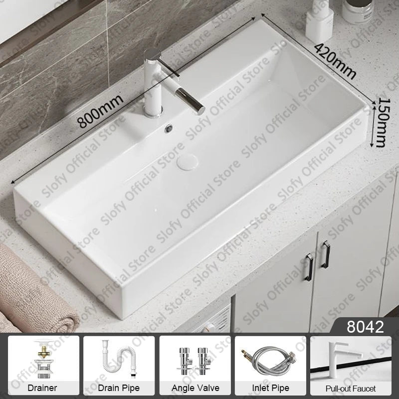 Large Square Ceramic Washbasin For Bathroom Countertop Basin White Sink Above Counter Pedestal Hotel Home Balcony Bathroom Sinks