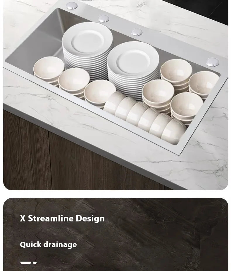 Stainless Steel Kitchen Sink Rice Grain Embossing Scratch and Abrasion Resistant Antifouling Large Single Slot Wash Dish Basin