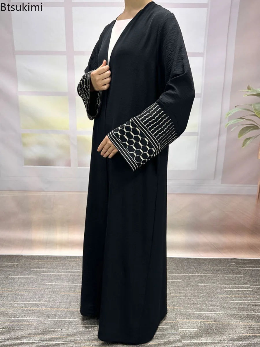 Embroidery Open Modest Kimono Abaya Dubai Luxury Islam Muslim Kaftan Modal Dress Arabic Abayas Women Kebaya Robe Femme Musulmane.