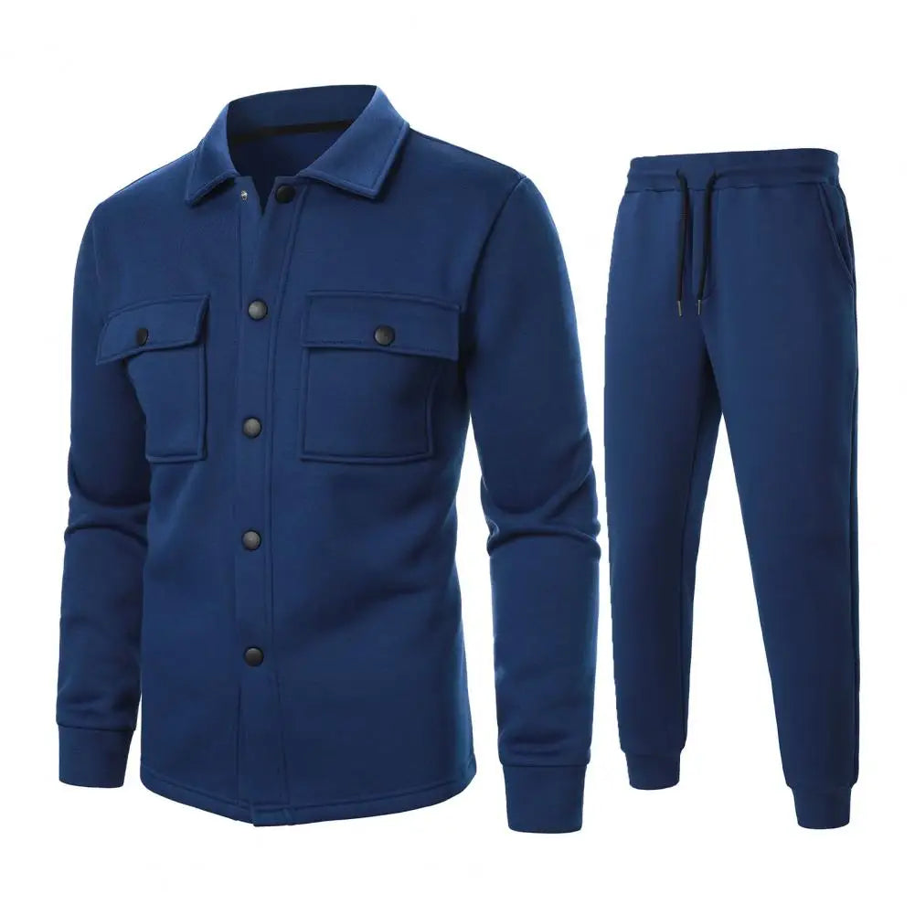 Men Two-piece Suit Set Winter Thick Warm Casual Suit Outfit Long Sleeve Coat Long Trousers Set Fashion Men's Activewear Outwear.