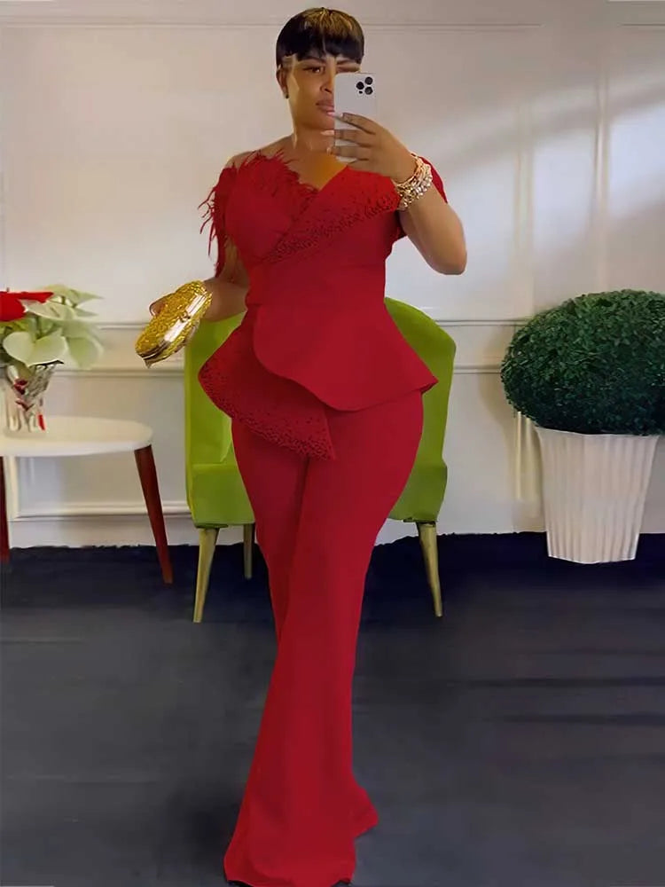 High Waist Strapless Jumpsuit Rivet Collar Lady Evening and Party Tube Top Jumpsuit for Women Elegant Sexy Birthday Jumpsuit.