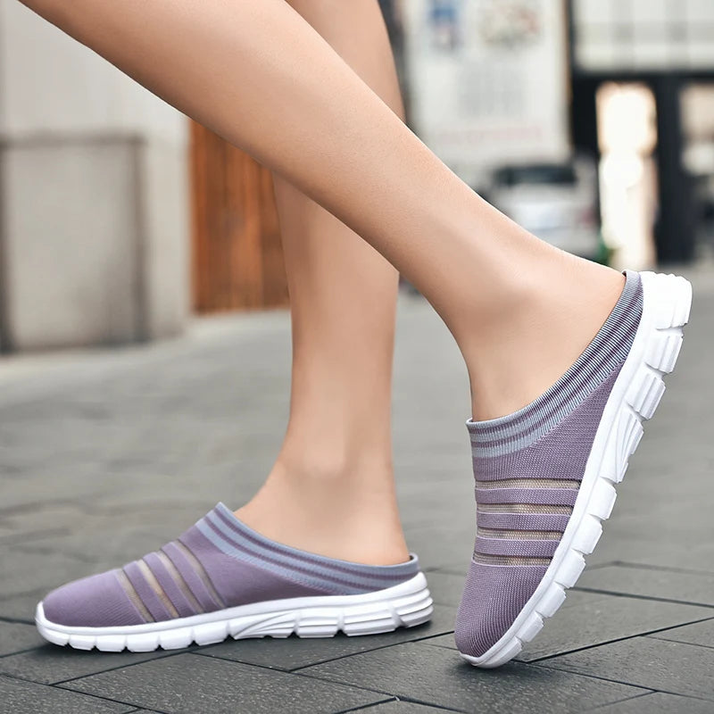 New large size men's casual sneakers fashion outdoor walking men's half slippers mesh surface breathable men's sneakers