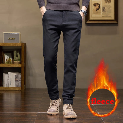 Warm Fleece Pants Winter Man Cowboy Man Thermal Fleece Lined Korean Fashion Slim Thicken Plush Wool Boot Cut Jeans Men.