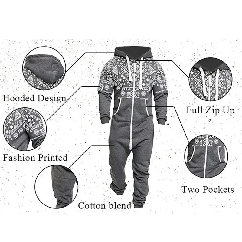 New Custom 3D Full Design Jumpsuit Pajamas Long-sleeved sports pants solid color splicing casual sweater men's zipper hoodie.