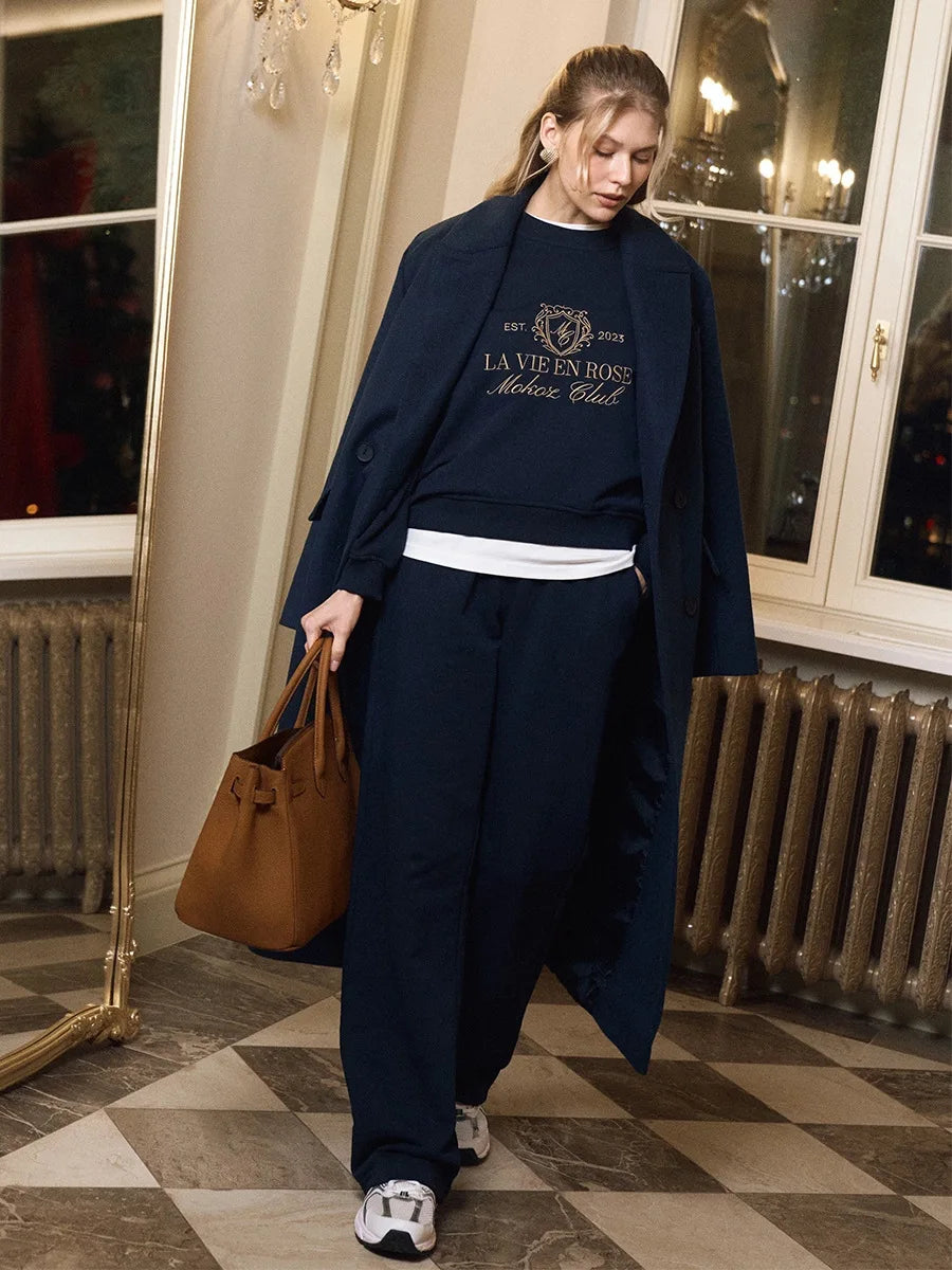 Bornladies Embroidered Hoodie Pants 2-piece Set Autumn New Casual Pants Women's O-neck Pullover Hoodie Suit.