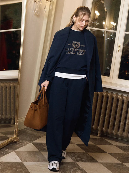 Bornladies Embroidered Hoodie Pants 2-piece Set Autumn New Casual Pants Women's O-neck Pullover Hoodie Suit.