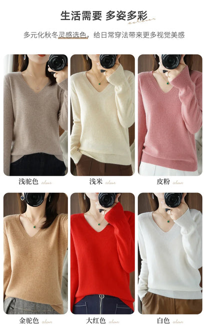 Neue Kaschmir frauen V-ausschnitt Pullover Spitze Neck Aushöhlen Design Beiläufige Gestrickte Lange Hülse frauen Pullover Herbst Und winter.
