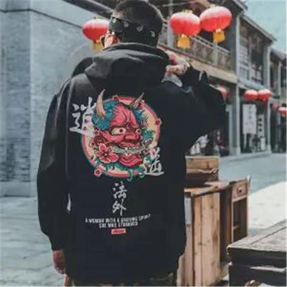 Fashion Boys Cool Men Hip Hop Hoodies Japanese Casual Sweatshirts Streetwear Men Women Loose Pullover Harajuku Devil Hoodie Male.