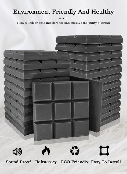 TOUO 6/12/24 Pcs Beveled Edge 9 Block Tiles Acoustic Foam Flame Retardant Soundproof Material Drum Room Acoustic Treatment