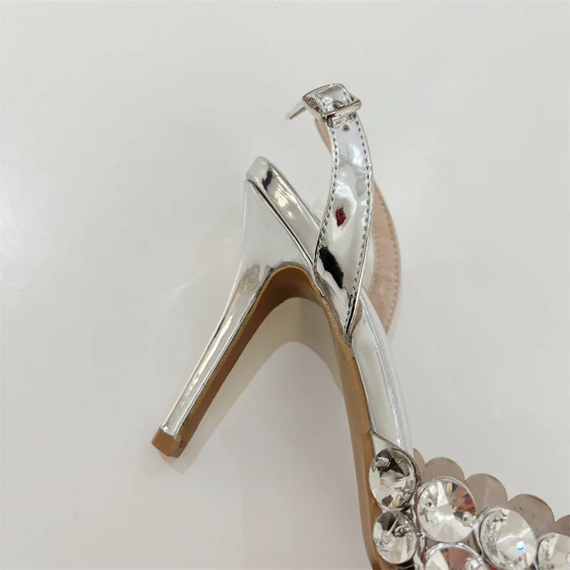 Liyke Elegant Pointed Toe Slingback Stiletto Sandals Crystal Diamonds Women Pumps High Heels Wedding Prom Shoes Zapatos Mujer.