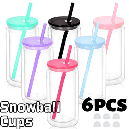16OZ DIY Snowglobe Tumbler with Pre Drilled Hole Reusable Plastic Water Bottles Break-Resistant Mason Jar Cups for Holiday Gifts.