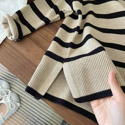 Girls' Autumn/Winter High Collar Sweater Set 2025 New Style Female Baby's Stylish Knitted Sweater Wide Leg Pants Two Piece Set.