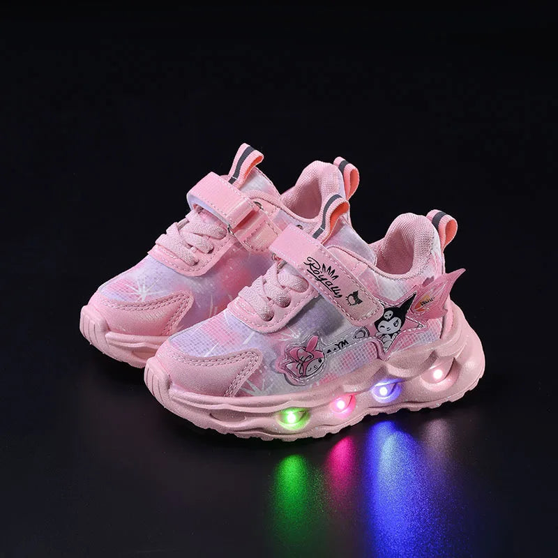 Kids'Casual Shoes Girls Led Light Cartoon PU Leather Spring Fashion Flat Bottom Anti-slip Soft Bottom Pink Purple Size 21-30.