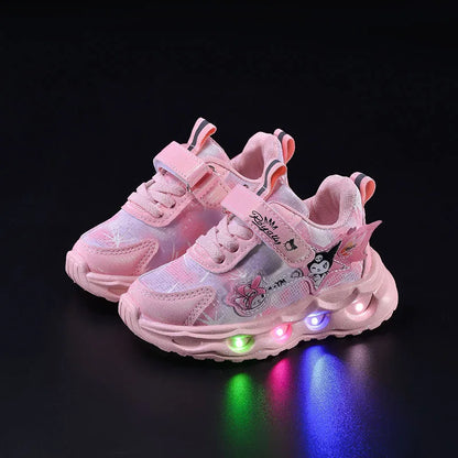 Kids'Casual Shoes Girls Led Light Cartoon PU Leather Spring Fashion Flat Bottom Anti-slip Soft Bottom Pink Purple Size 21-30.