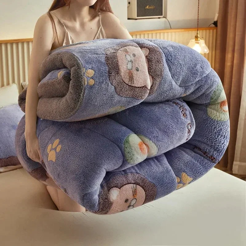 Winter Thicken Blanket Quilt Lamb Wool Double Layer Thick Warm Blanket 150/180/200 Comforter Throw Blankets for Beds Bedding 이불