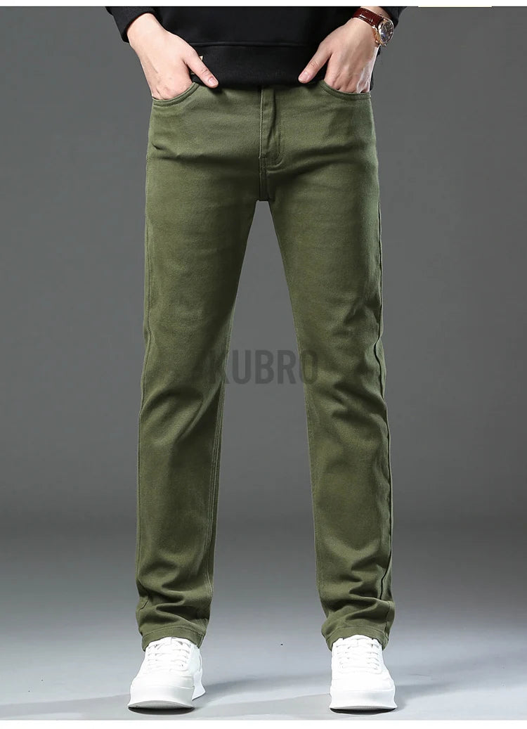 Fashion Loose Straight Business Casual Stretch Denim Pants Male Brand Trousers 3 Colors Plus Size Mens Clothing Slim Jeans 28-44.