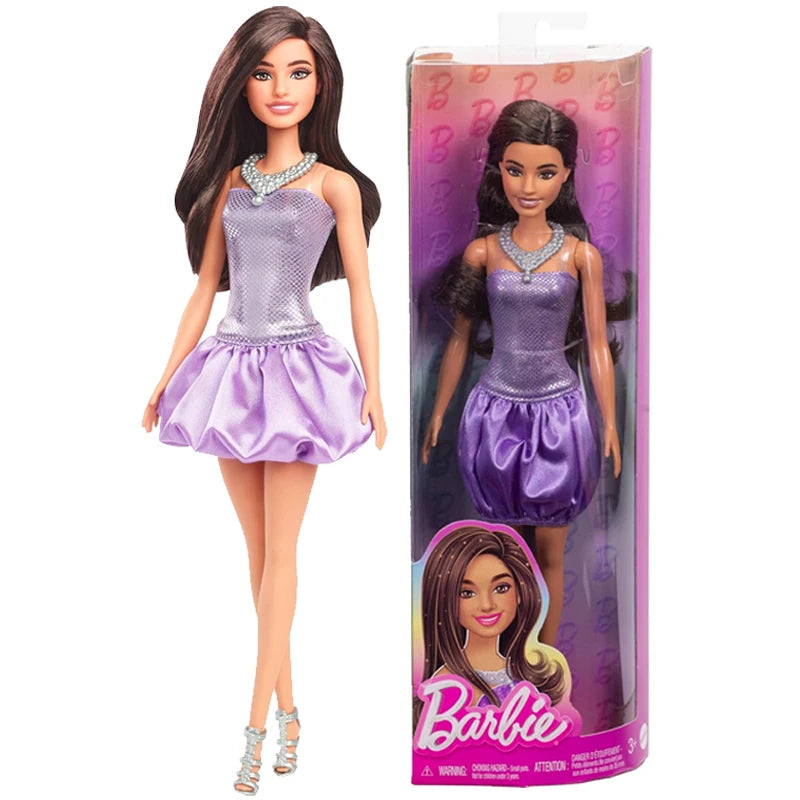 Original Barbie Mattel Fashionistas 80th Anniversary Doll Celebration Red Dress Blonde Necklace Accessories 1/6 Girls Toys Gifts.