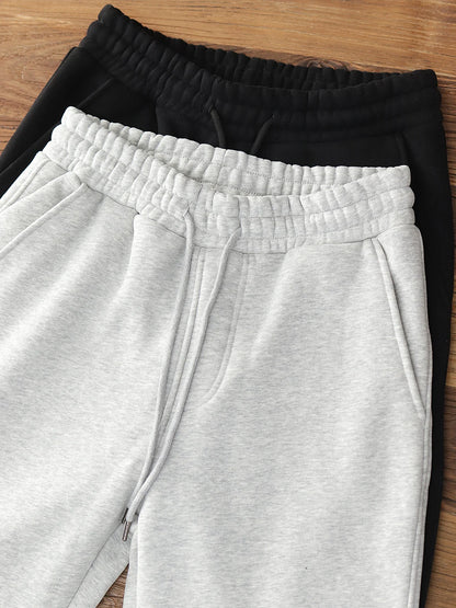 420G Heavyweight Fleece-Lined Sweatpants for Men, Lamb Wool Fleece, Warm Drawstring, Light Gray, Sports Casual Joggers, Winter.