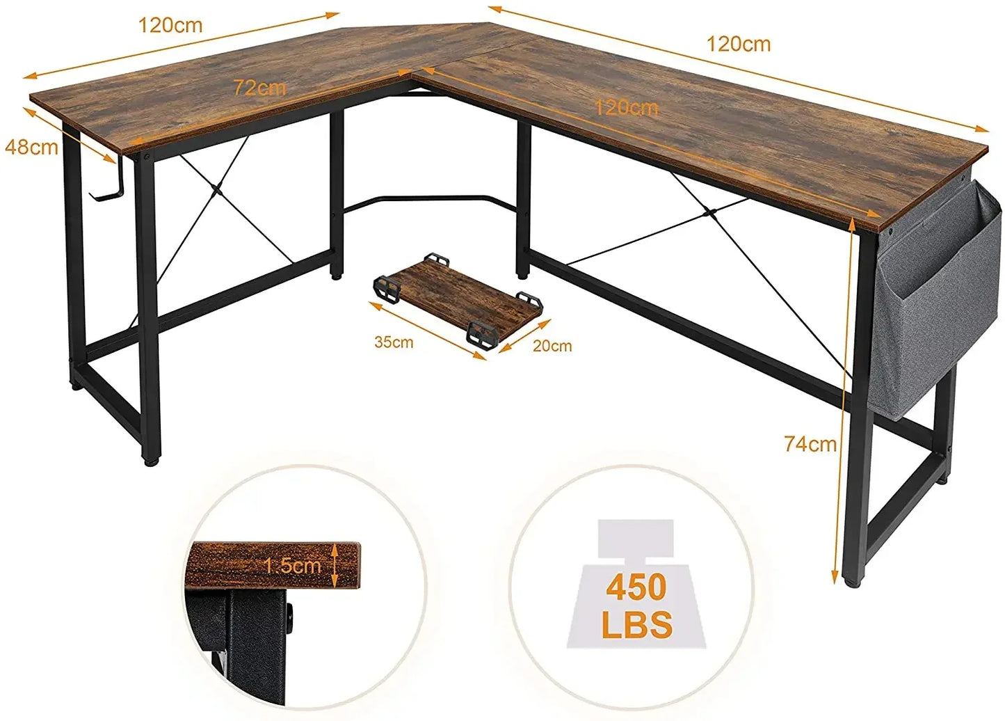 L-förmiger Schreibtisch Computer Ecke Schreibtisch Home Gaming Schreiben Studie Workstation Tisch