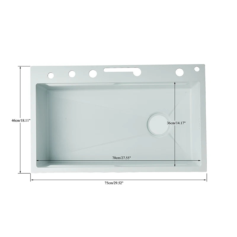 Multifunktionaler digitaler fliegender Regenhahn, weiß, doppelter Wasserfall, Edelstahl-Waschbecken, Küchenspüle, geprägt, großer Einzelschlitz