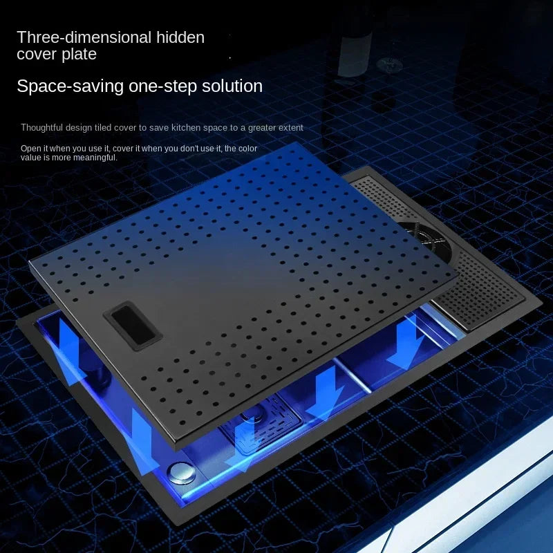 55 cm x 32 cm, 304 Nano-Edelstahl, versteckter Waschbecken-Klapphahn mit großem Einzelschlitz und Abdeckplatte, Bartheke, Tassenscheibe